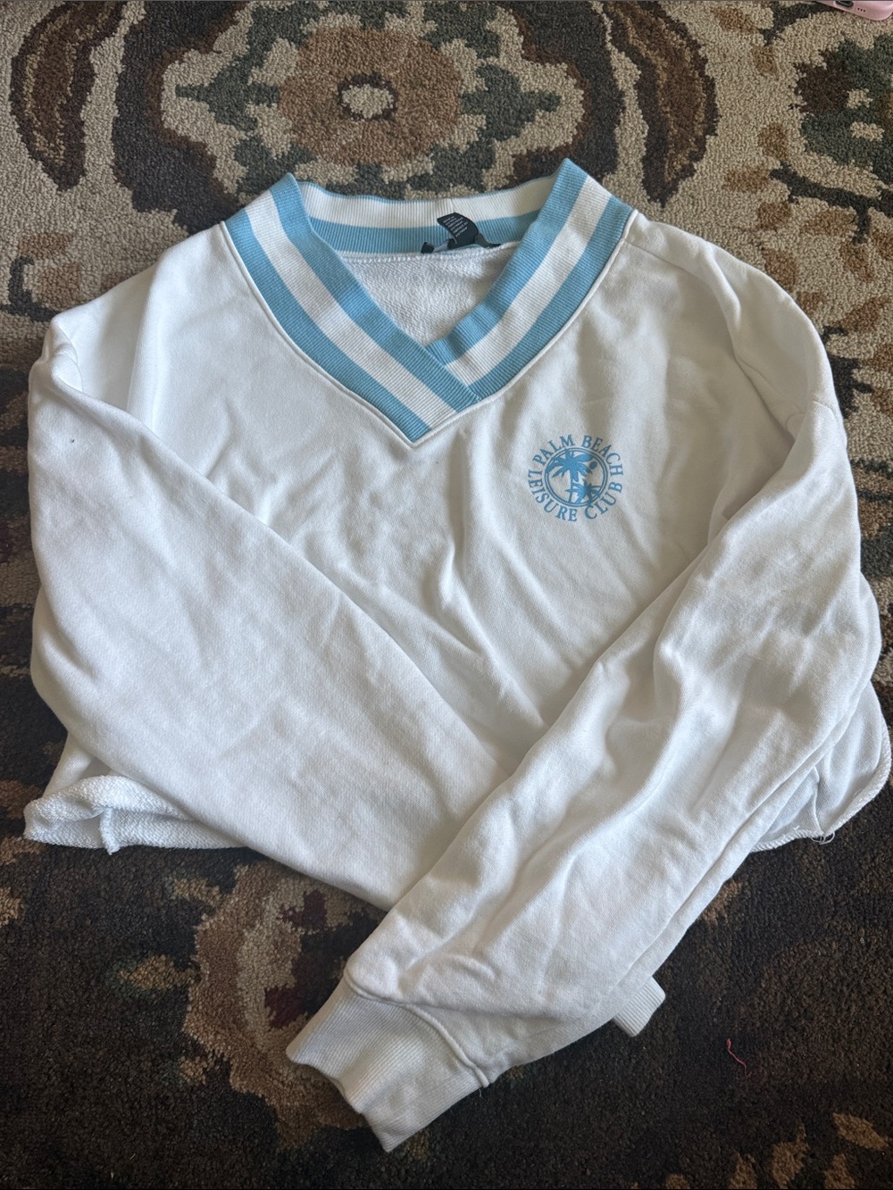 Forever 21 White Sweatshirt with Light Blue Trim